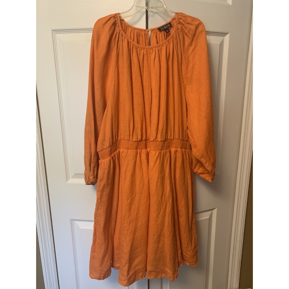 J Crew Palermo Smocked Mini Dress Women’s Size 3X Linen In Vibrant Orange